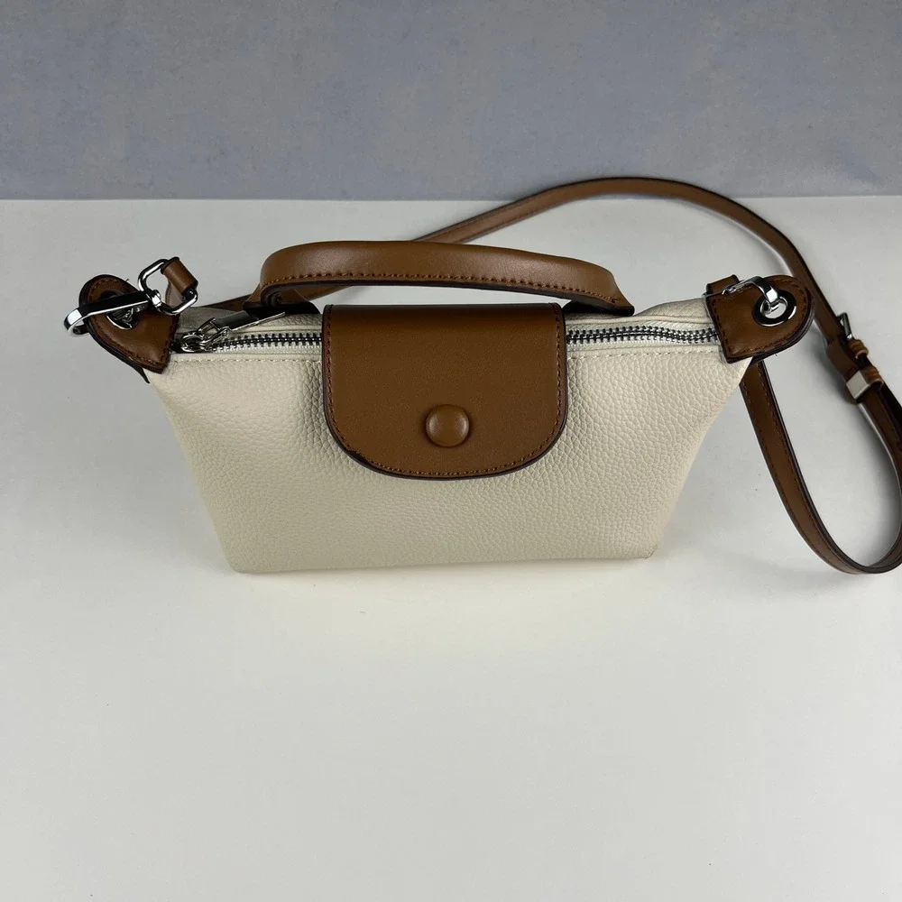 Crossbody Handbag Womens Small Cream Brown Pebbled Faux Leather Satchel VesaNa